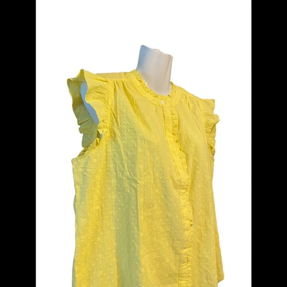 NWT Loft Ann Taylor Yellow Ruffle Cap Sleeve Button Down Top - Picture 2 of 7